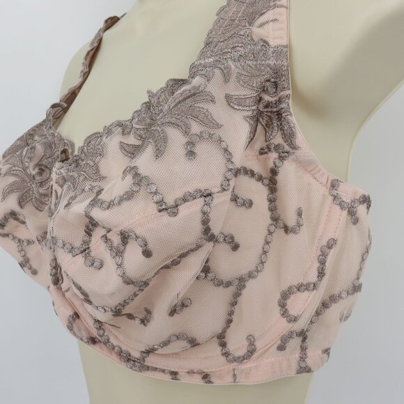 Modern Movement 38DD Pink Underwire Unlined Embroidered Mesh Bra Detailed Straps - Picture 5 of 12